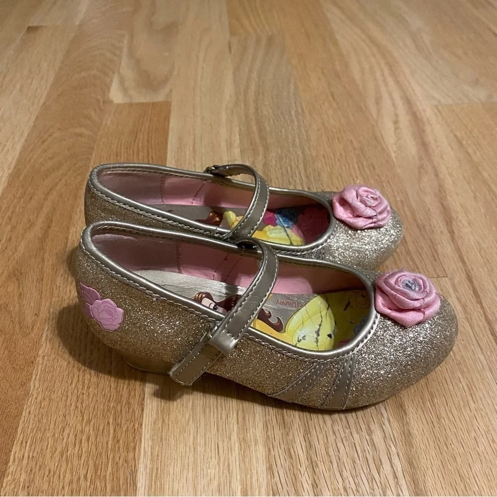 Disney Beauty and the Beast Belle Heels Shoes Gold Glitter 9/10 Dress Play Kids